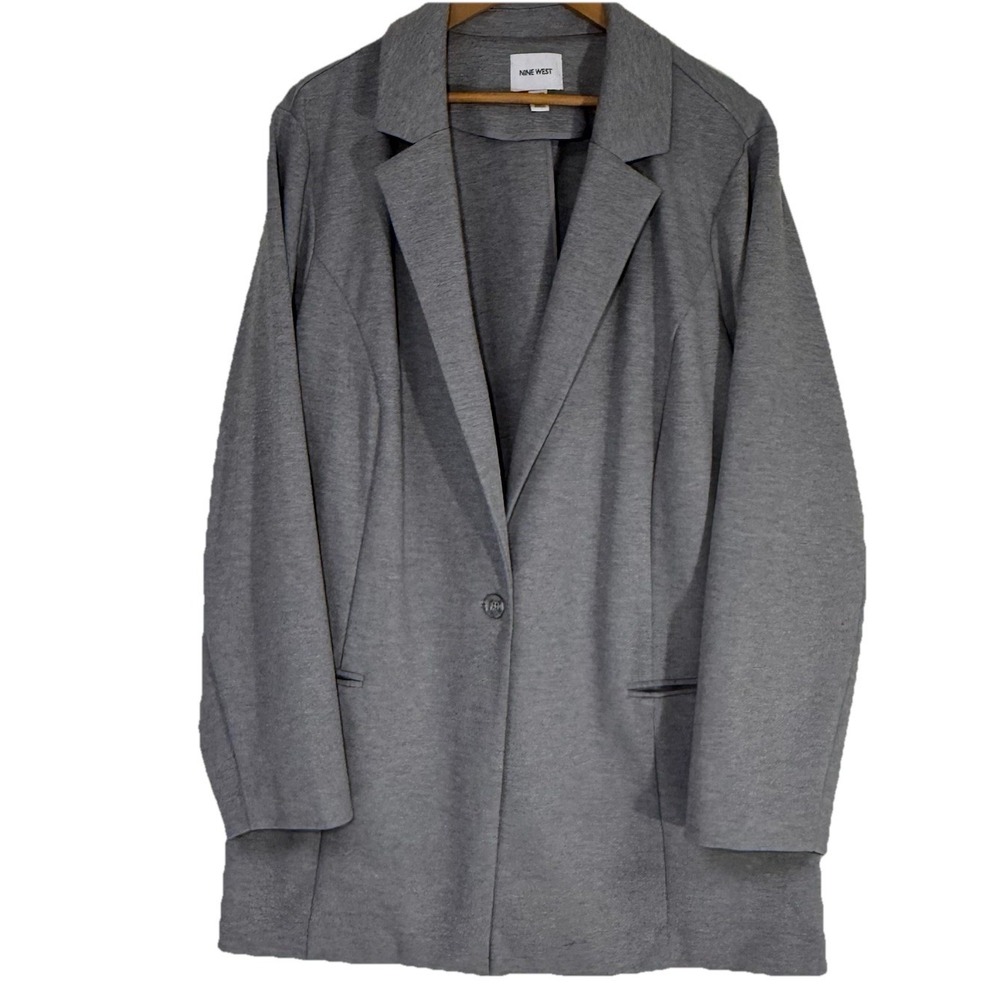 Nine West Womens Button Close Blazer Jacket XXL Sz 2XL Gray Casually Luxury Work